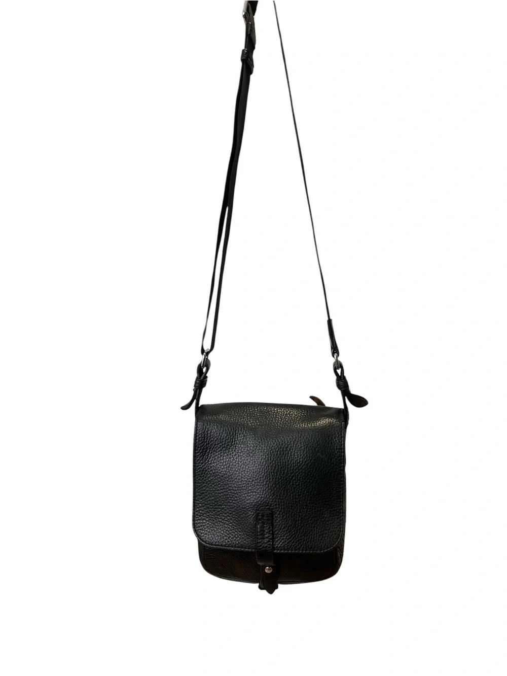 TUMI Black Pebbled Leather Flap Crossbody Bag Adjustable Strap 8x9
